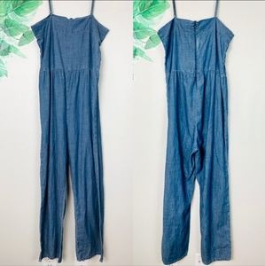 THE GREAT. Denim Chambray Spaghetti strap Cropped Overalls Jumpsuit